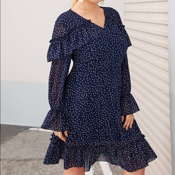 SHEIN Navy Dot Dress - Picture 5 of 10